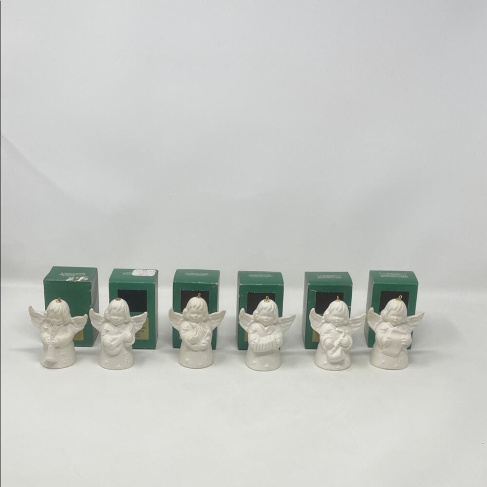 Bundle of Goebel White Bisque Angel Bell Annual Christmas Tree Ornaments